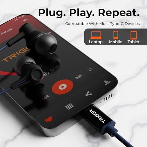 TRIGGR Zing Type-C Wired Earphones with 13mm Driver, in-line Controls, Rich Bass, Mic Wired (Shadow Marine, in The Ear) 4