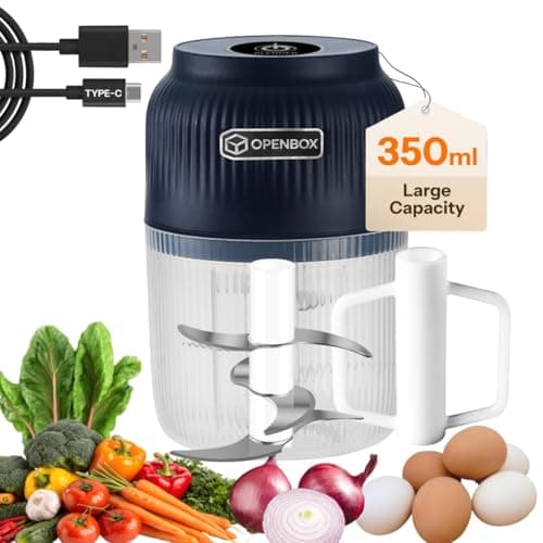 OPENBOX® Mini Electric Chopper & USB-C Portable Blender – 350 ml Food Processor, Egg Beater & Coffee/Protein Mixer – Whisk Froth Milk Puree Blend Fruits & Veggies – Rechargeable Kitchen Gadget (Blue)