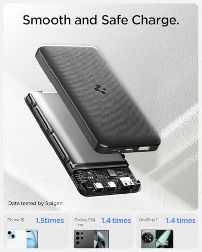 Spigen ArcPack 10000mAh Power Bank, PD3.0, Fast Charging, 22.5W Max Output, 2 Type-C Ports, 1 USB-A Port - (ABS+PC, Black) (Black, PA2301) 3