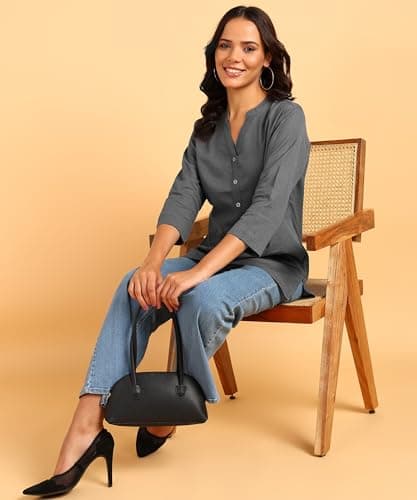 BLOCKS OF INDIA Women Cotton Regular Fit Short Kurta Short Kurti | Straight Short Kurti_Grey_M 3