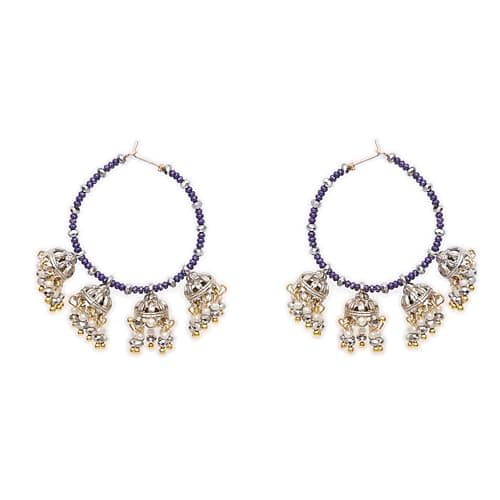 The Indigo Charm Multi-Jhumka Beaded Hoop Earrings with Gold-Plated Finish