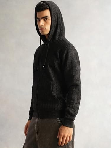 Thomas Scott Men's | Regular Fit | Long Sleeves | Zip Closure | Front-Open | Dry Clean | 2 Pockets | Knitted | Hooded | Sweatshirt (TMSTHOODIE100_Black_S) 3