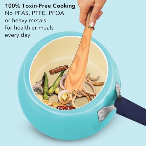 Hawkins Cerenity 3L Pressure Cooker | Ceramic Coated Body | Contura Shaped | Induction & Gas Compatible | Cook Rice, Dal & Curries | ISI Certified | 5 Year Guarantee | Sea-Salt Aqua (ICU30) 3