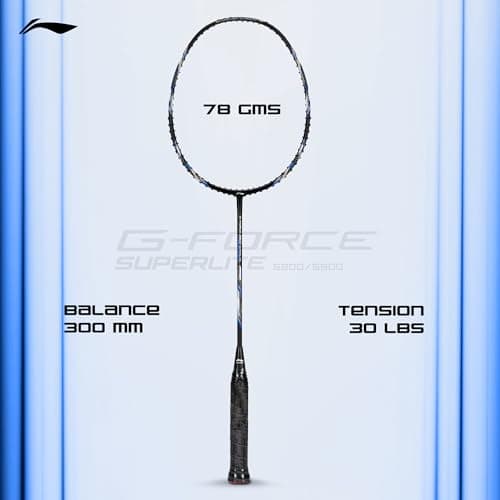 Li-Ning G-Force 5800 Superlite Strung Badminton Racquet with Free Head Cover| 78 Grams (Black/Blue) 5