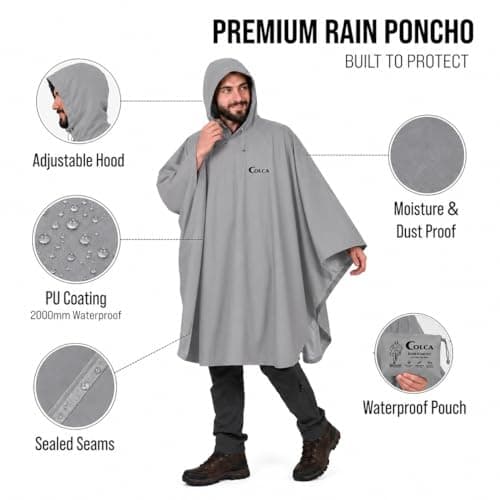 Colca Rain Poncho for Men & Women, Waterproof Reusable Heavy Duty Hooded Raincoat for Trekking, Hiking, Camping, Bike Riding, Travel - Grey 4