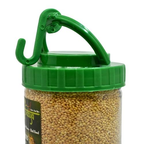 Amijivdaya Plastic Bird Feeder with Holding Handle with 2 Feed Nozzles - Heavy Duty Hanging Bird Food Feeder for Balcony, Outdoor, 500 Grams Capacity (Small, Green) 5
