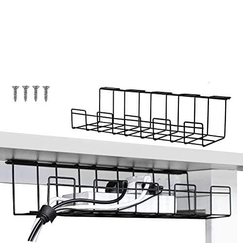 INDIAN DECOR. 21590 Under Desk Cable Management Tray, 16 inches Under Desk Cable Organizer for Wire Management, Metal Wire Cable Tray for Desks, Offices, and Kitchens (Black)
