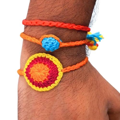 India Meets India Handmade Crochet Rakhi for Brother Bhai, Celebrate Eco Friendly Raksha Bandhan (Pack of 3) 2