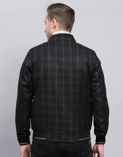 Monte Carlo Mens Black Checked Mock Neck Full Sleeve Coat (223061901-2-42) 4