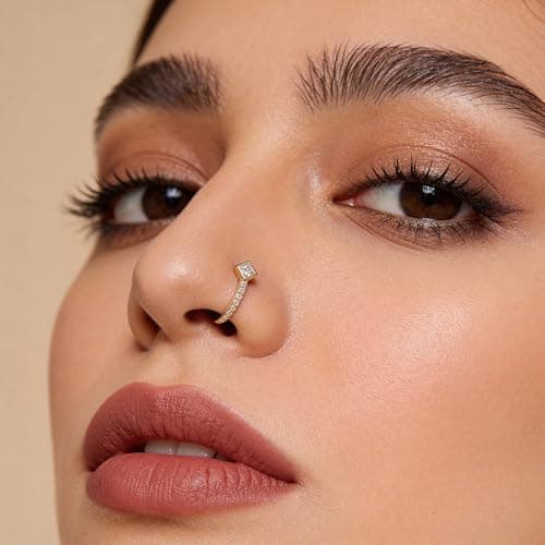 TOUCH925 Pure 925 Silver Square Zircon Solitaire Nose Pin for Women 4