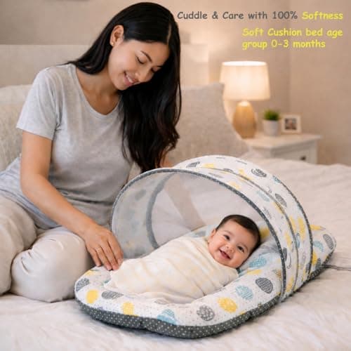 Infantbond Designer Mattress with Net | Baby Sleeping Bag | Carry Bed (0-6 Months) (Grey) 2