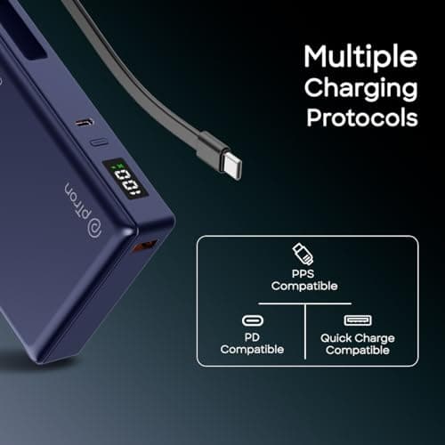 pTron Dynamo Sprint 20000mAh 35W Super Fast Charging, USB Type-C Input Power Bank Compatible with QC3.0/PD3.0, Built-in Charging Cable, 3 Charging Outputs, Type-C Input/Output Port (Indigo Blue) 6