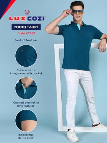 Lux Cozi Men's Half Sleeve Soild Casual T-Shirt with Chest Pocket_COZI_2122_EMRAD_L_1PC Emerald 2