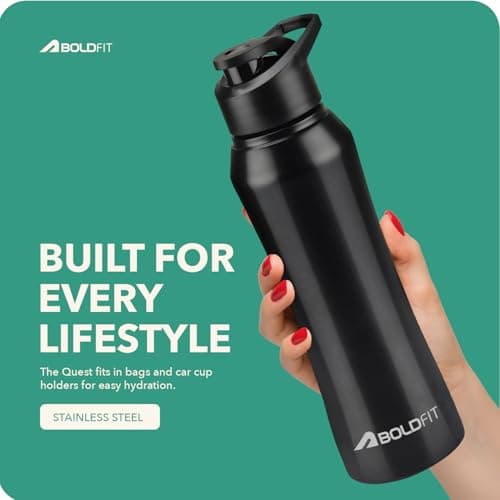 Boldfit Stainless Steel Sipper Bottle - 1 Litre Leakproof, Rust Free for School, Office, Gym - Black 5