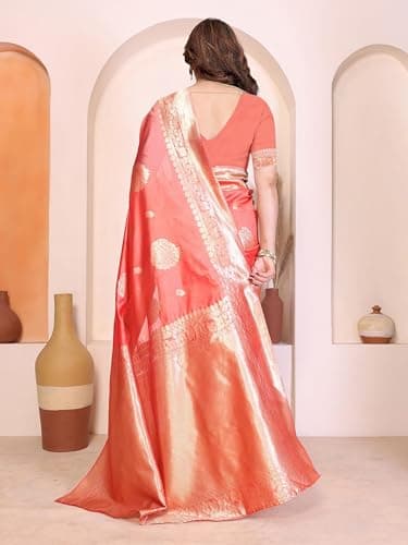 Shiv Textiles Women's Silk Blend Dual Tone Jacquard Ready To wear Saree(S-5039-PEACH) 3
