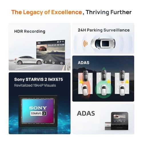 70mai A510 HDR 3K Dash Cam, STARVIS 2 IMX675 Sensor, ADAS, Built-in GPS Logger, Route Recorder, MaiColor Vivid+ with Night Owl Vision, App Playback & Share, Optional Parking Monitoring 2