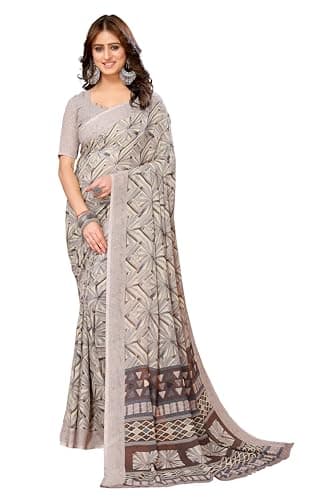 Yashika Women's Trendy Georgette Brown Color Saree with Blouse Material(BABLI BROWN)