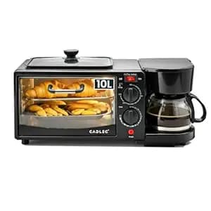 Cadlec MultiChef Pro 3 in 1 Breakfast Maker With Oven Toaster Griller, Coffee Maker, Frying Pan | Adjustable Temperature & Timer, Bake, Grill & Toast- Black