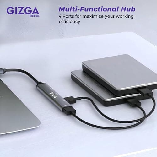 Gizga Essentials 4-in-1 USB C & USB A HUB with USB 3.0 5Gbps High-Speed Port & Dual USB 2.0, Multiport USB Adapter with Smart Chip, Plug & Play, Aluminum Build| Universal for Laptop MacBook Tablet 4