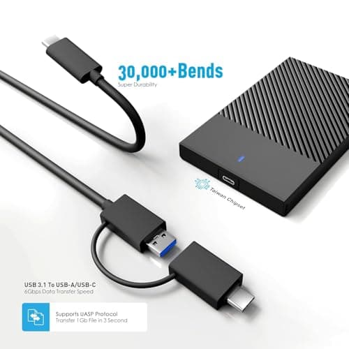 1TB Portable External Hard Drive, 2 in 1 USB-A/USB-C (Type C) Connectivity, Line-Design, USB 3.0, 2.5 Inch HDD, Fast Data Transfer. 3