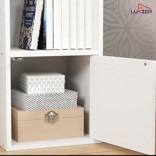 Lukzer 4 Layer Wooden Book Rack/Shelf/Stand | Multipurpose Storage Cabinet & Bookshelf with Open & Enclosed Shelves | Compact Organizer for Bedroom, Kitchen, Living Room & Office (MR-023/White) 6