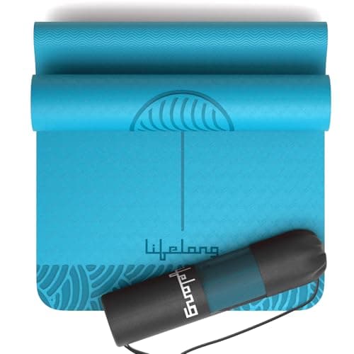 Lifelong Yoga Mat for Man & Woman | 5mm Thick TPE Cushioning | Non-Toxic & Sweat-Resistant Exercise Mat for Home Workout | Free Carry Bag | Gym & Studio Yoga Mat for Woman| Made in India (Teal Blue)