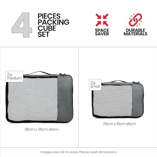 FATMUG Packing Cubes Travel Pouch / Bag Suitcase Organiser Set of 4 ( 2 Medium and 2 Small) - Grey Polyester 2