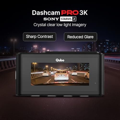 Qubo Dashcam Pro 3K + Qubo Wireless GPS Tracker| Sony STARVIS 2-5MP UHD Front (140°), 2MP FHD Rear, NightPulse Vision| GPS Tracker with Free 4G SIM & 1-Year Recharge, Voice Monitor & Geo-Fence Alerts 5