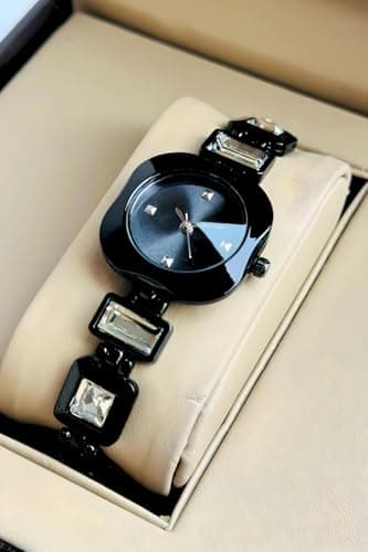 styledose Luxury Round Dial in Square case with Ston Studded brecelet Strap Quartz Analogue Wrist Watches for Women's & Girls&Miss&Ladies (Black) 4