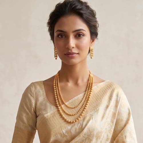 JFL - Jewellery for Less Traditional Gold Plated Multi Layer Necklace Set for Women & Girls with Earrings | Traditional Ethnic Jewellery | Ideal Gift for Wedding & Festive Occasion 2