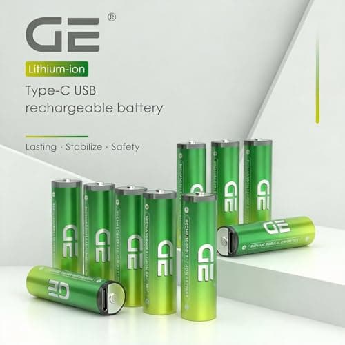 GE® AA Rechargeable Batteries, 1.5V Lithium, 2500mWh (10-Pack) + Wireless Fast Charger Kit — 30-Min Rapid Charge, 1500+ Cycles, 10-Years Life, 3-Year Warranty | OEM 2026 5