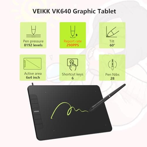 VEIKK VK640 Drawing Tablet 6x4 inch Portable Pen Tablet with 8192 Levels Battery-Free Stylus Graphic Tablet, 6 Shortcuts Keys for Android, Windows, mac OS and Linux, Support Tilt Function 3