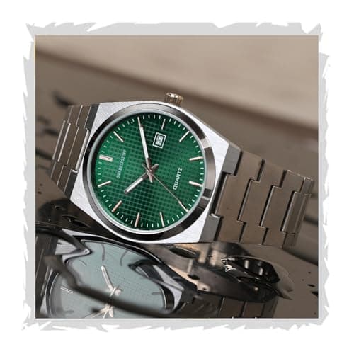 SWADESI STUFF Stainless Steel Date Display Mens Wrist Analogue Watch (Blue), Dial-Color:Multicolour, Band Color:Silver (Green)