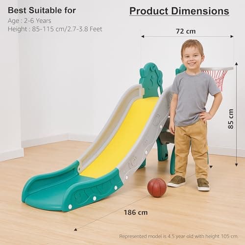 Amazon Brand - Solimo Kids Garden Unicorn Slide - Large | 2-in-1 Slide with Basketball Ring | Age 2–7 | Indoor & Outdoor | Anti-Slip Steps, Safe Design | Large 186 x 72 x 85cm | Multicolor 2