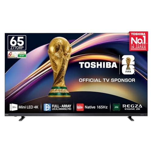 TOSHIBA 164 cm (65 Inches) 4K Ultra HD Smart Mini LED QLED TV | 165Hz Game Mode, Dolby Atmos | ZR 2.1.2 CH, 77W Speakers with Sub Woofer | HDR10+ | REGZA Engine ZRi | VIDAA OS | 65Z770RP (Black)