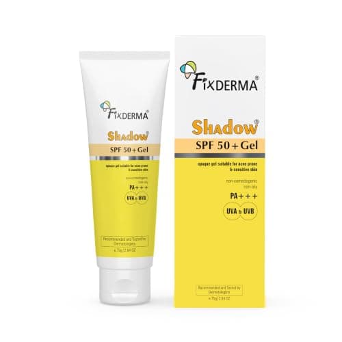 Fixderma Shadow Sunscreen SPF 50+ PA+++ Gel | Sunscreen SPF 50 for Oily, Acne Prone & Normal Skin | Broad Spectrum & UVA & UVB Protection | Lightweight | No White Cast | For Unisex - 75G