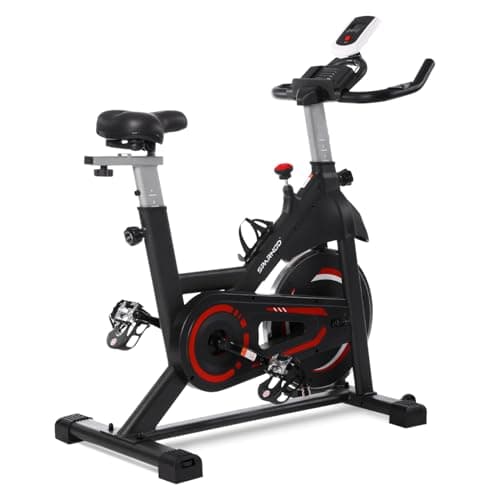 Sparnod Fitness SSB-11 Spin Bike with 11 kg Heavy-duty Flywheel, LED Display, Pulse Sensor, Silent Belt Drive System, Adjustable Resistance, 4way Adjustable Cushioned Seat, 2way Adjustable Handlebars.
