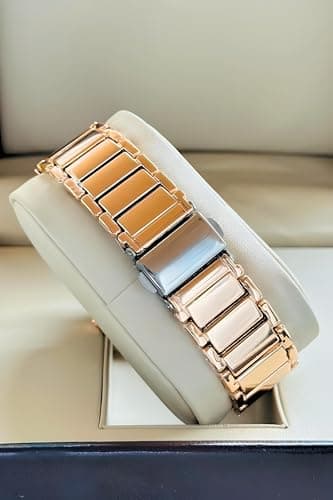 styledose Newly Arrived Women Stainless Steel Casual Watch Embossed Sqaure Dial Women's Watch with Rose Gold Stainless Steel Strap (Rose Gold) 3