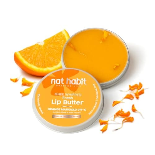 Nat Habit Orange Marigold Lip Balm Fresh Infused Lip Butter With Desi Ghee & Raw Honey For Lip Pigmentation, Lightening, Lip Repair, Dark And Chapped Lips (8gm)