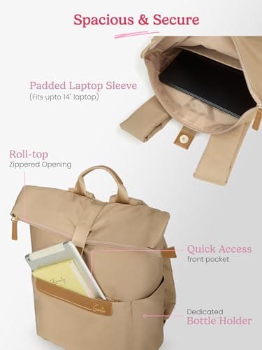 Genie Rogue Laptop Backpack for 15.6 Inch Laptop, Beige | Spacious College & Office Backpack for Women & Girls 4