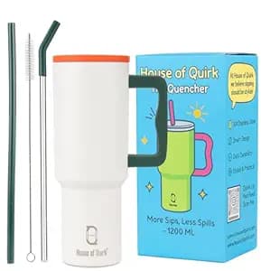 House of Quirk 1200ML Stainless Steel Tumbler with Handle & Lid, 2 Straws – Large Travel Mug Water Cup for Gym, Office & Outdoor Use (Tricolor)