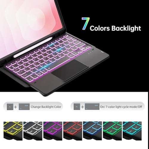 RTSY Keyboard Case for Samsung Galaxy Tab S11 (11 Inch) Model SM-X730/X736B with Multi Touch Trackpad & 7-Color Backlit,Mutiple Viewing Angle,Magnetically Detachable Wireless Bluetooth Keyboard Cover 4