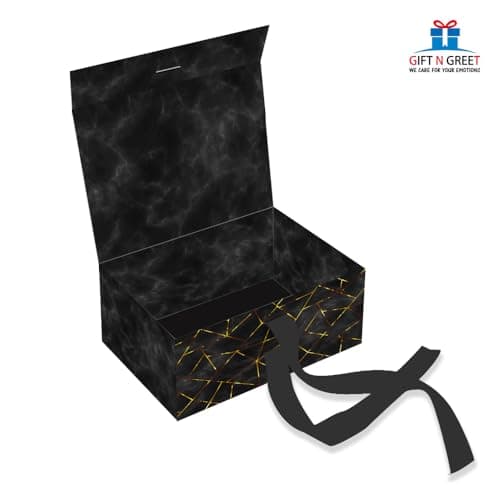Gift N Greet 1Pcs Large Multipurpose Gift Box Decorative Folding Paper Gift Box with Ribbon | Paper Gift Hamper Boxes for christmas wedding Return Gifts, | gift boxes for Return Gifting (Black Rigid B 5