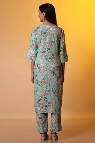 Aurelia Women Floral Print Rayon Co-Ord Kurta Set with Trousers_24FEAS14913_M 4