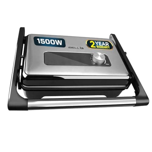 iBELL SM1700G Sandwich Maker with Floating Hinges, 1500Watt, 180 Degree Openable Plates for Grill/Toast, Temperature Control Knob (Black)