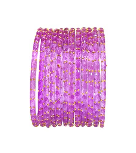 Tanush Women's Plain And Glossy Finished Raindrop Glass Bangles Set Premium Textured Shining Bangles With Bead Detailing Traditional Ethnic Chudi For Daily Wear Party Festive Use Set Of 12 Pcs (Lavend