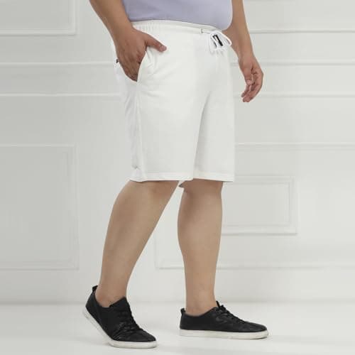 JOHN PRIDE Plus Size Men Regular Fit Mid-Rise Solid White Knee Length Cotton Elasticated Waist Regular Shorts (JPSOK13085_54_White) 2
