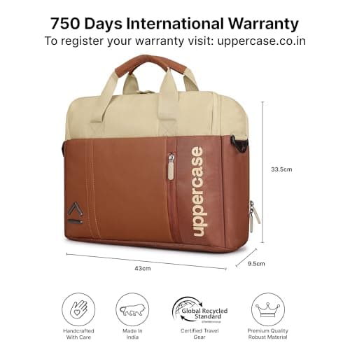 uppercase 14L Omega 02 Professional Laptop Messenger Bag | upto 15.6''| 3x More Water Resistant| Tablet Compartment| Multiple Organisers|Office Bag for Men & Women (Tan) 2