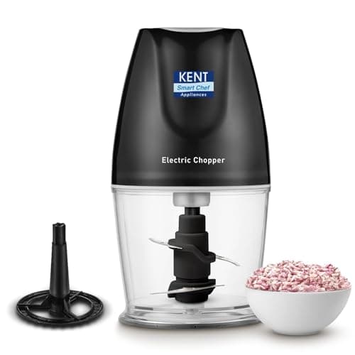 KENT Electric Chopper-B for Kitchen 300 Watt | Chop, Mince, Puree, Whisk, 400 ml Capacity | Stainless Steel Double Chopping Blades | Transparent Chopping Bowl | Anti-Skid | One Touch Operation | Black