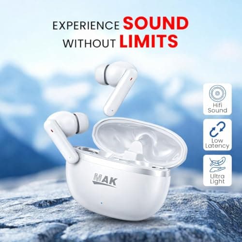 MAK Pro Wireless Bluetooth Earbuds with Powerful Deep Bass, HD Stereo Audio, Long Lasting Battery, Smart Touch Controls, Secure Fit and Seamless Connectivity for Android, iPhone and Daily Use 2